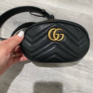 !!!SOLD!!!    GUCCI MARMONT WOMEN'S BLACK MATELASSE LEATHER BELT BAG. Size 75